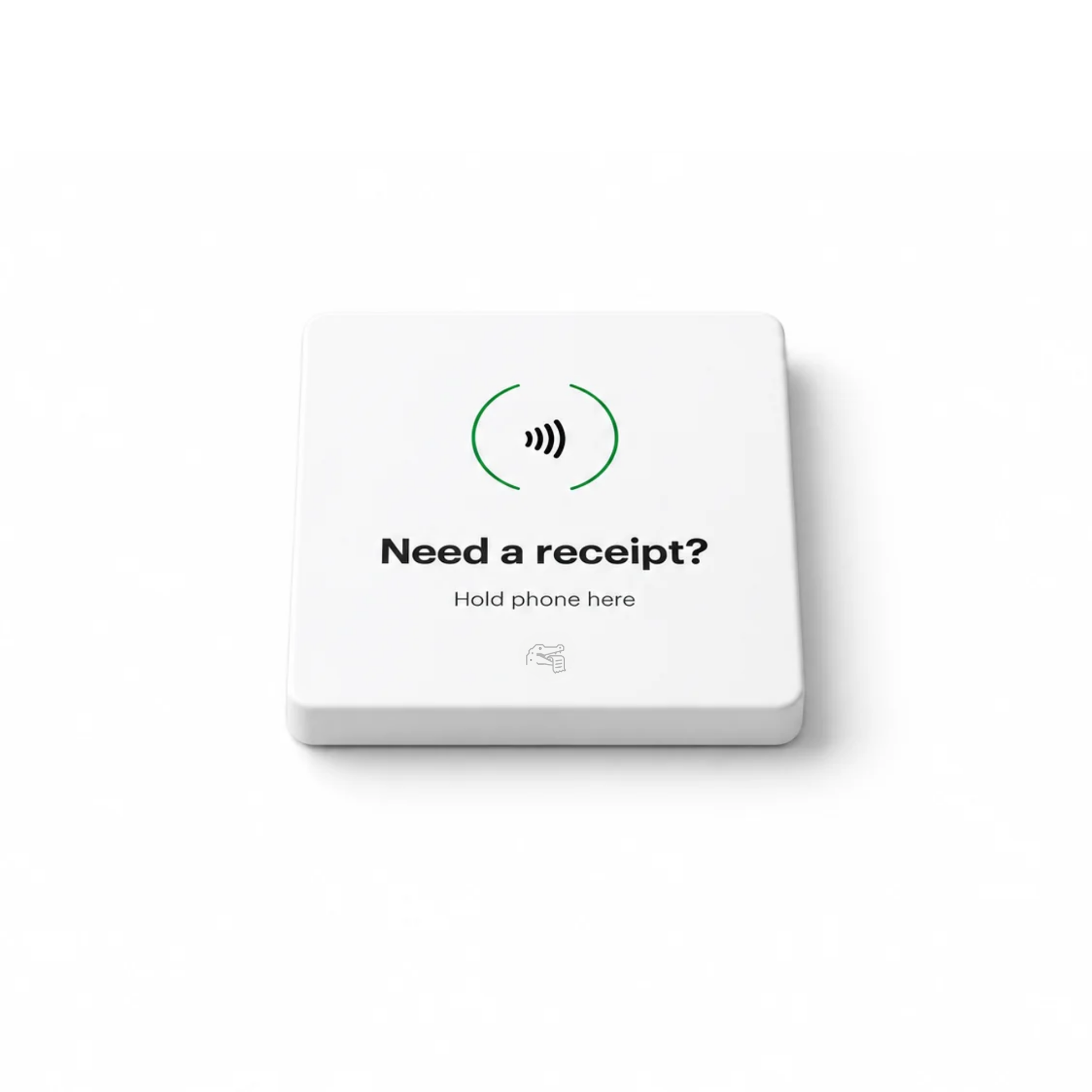 Front view of the white Receiptile tile with its croc logo.